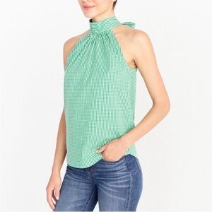 J. Crew Green Gingham Sleeveless Ruffle Neck Top